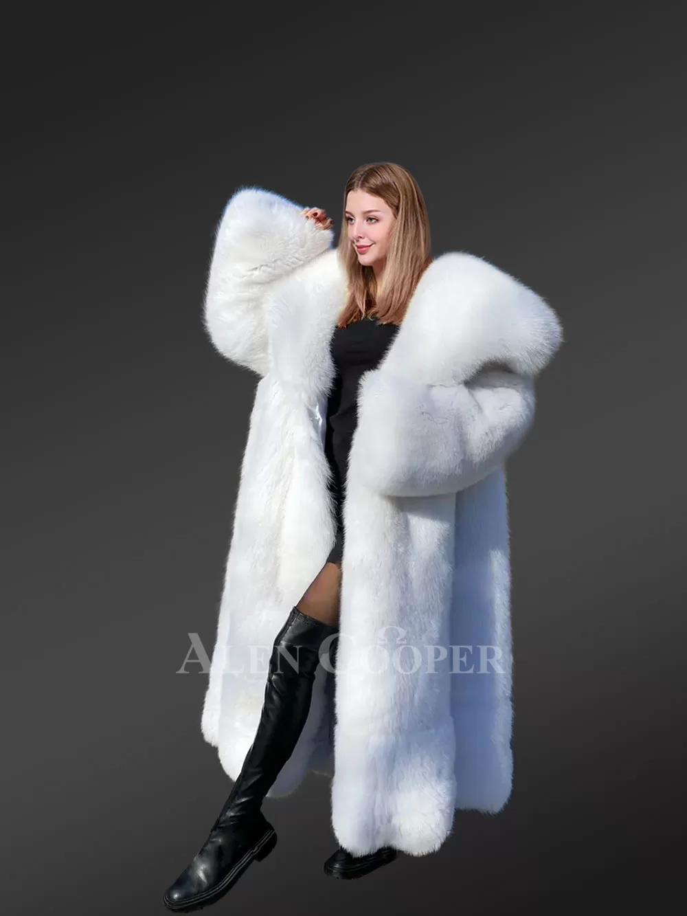 Alen Cooper Luxury White Fox Fur Full Coat for Women Is A Perfect Winter Collection